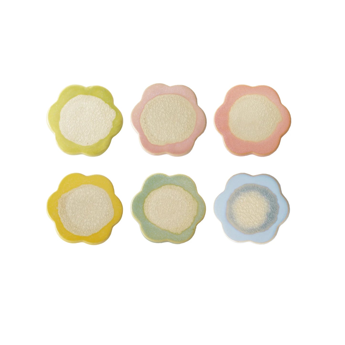 Stoneware Flower Shaped Trivet, Reactive Crackle Glaze