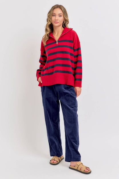 Striped Zip Front Sweater