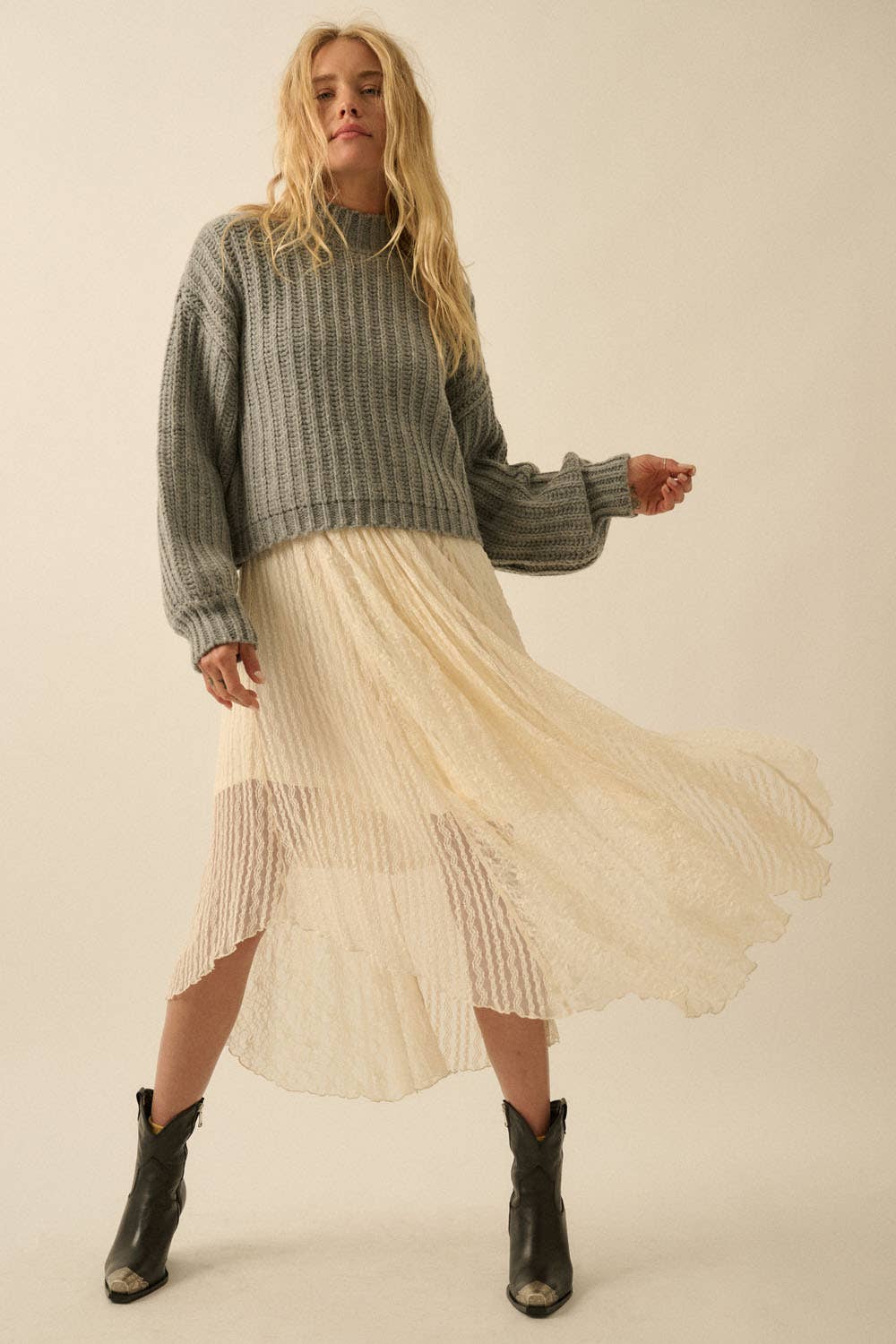 Essential Wide Sleeve Rib Knit Sweater