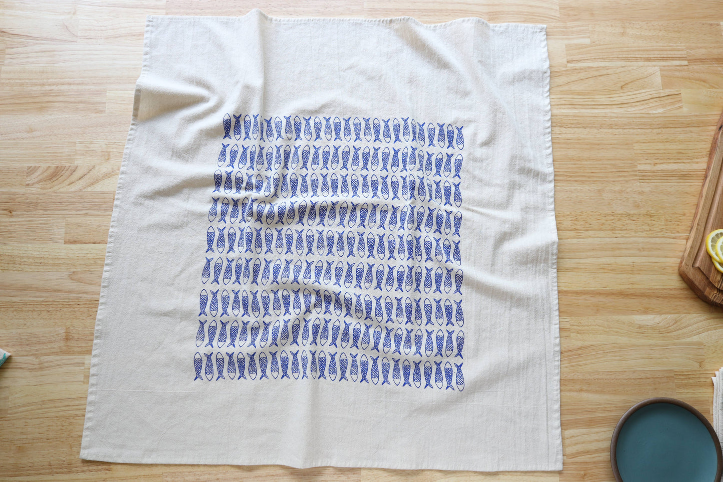 Fish Kitchen Towel, Handprinted Tea Towel