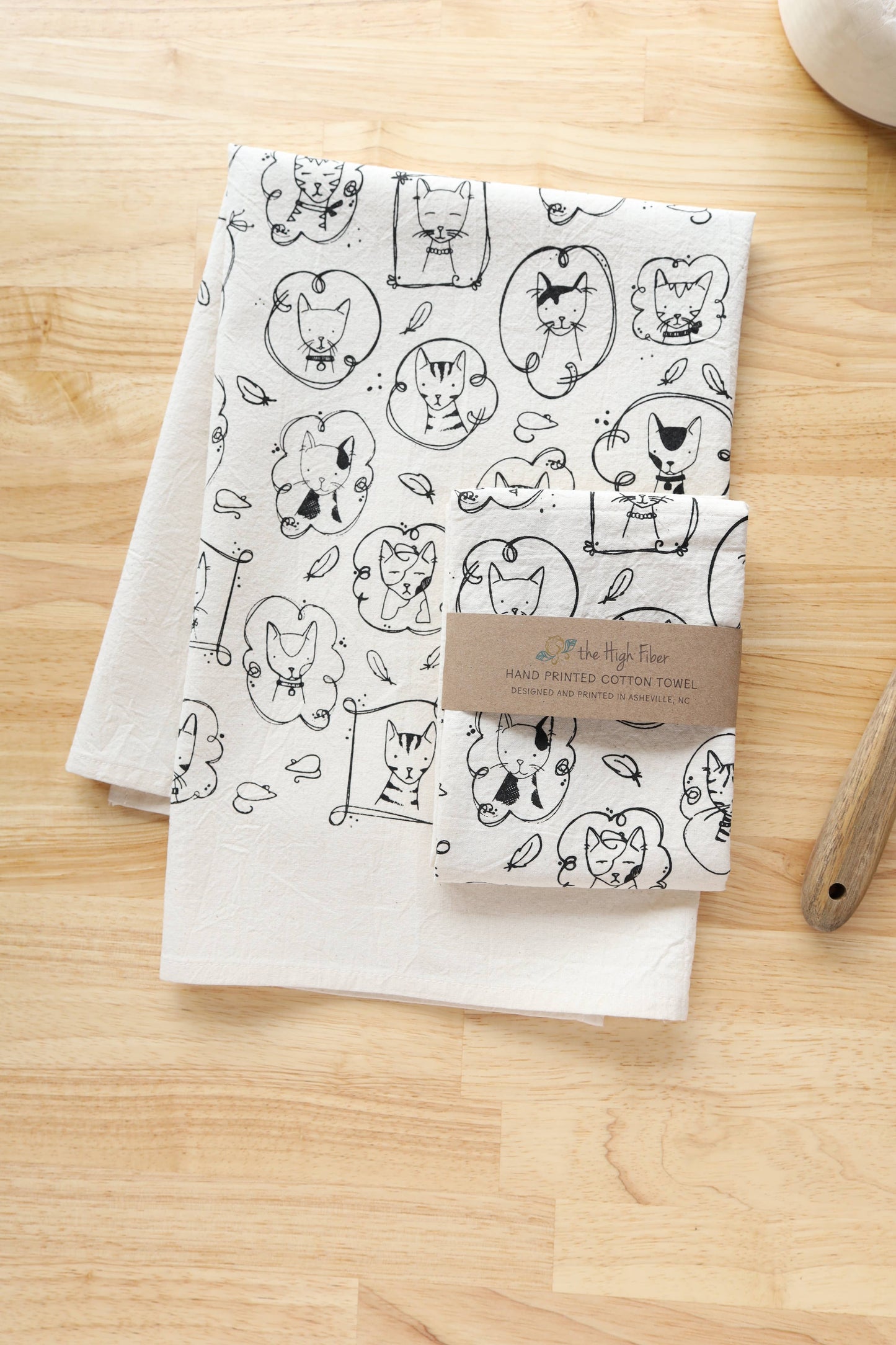 Cat Kitchen Towel, Handprinted Tea Towel, Cats