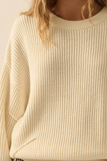 Ribbed Knit Exposed-Seam Sweater