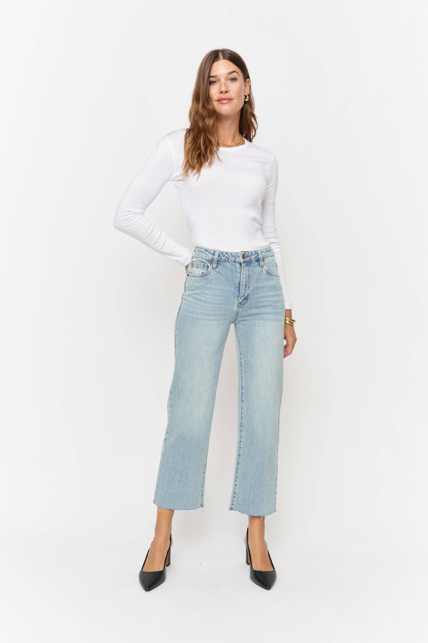 Aberdeen Ankle Crop High Rise Jean, Light Indigo Worn