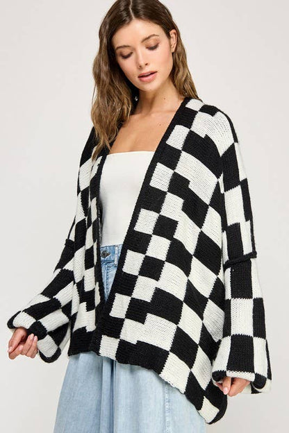 Checkered Drop Shoulder Cardi