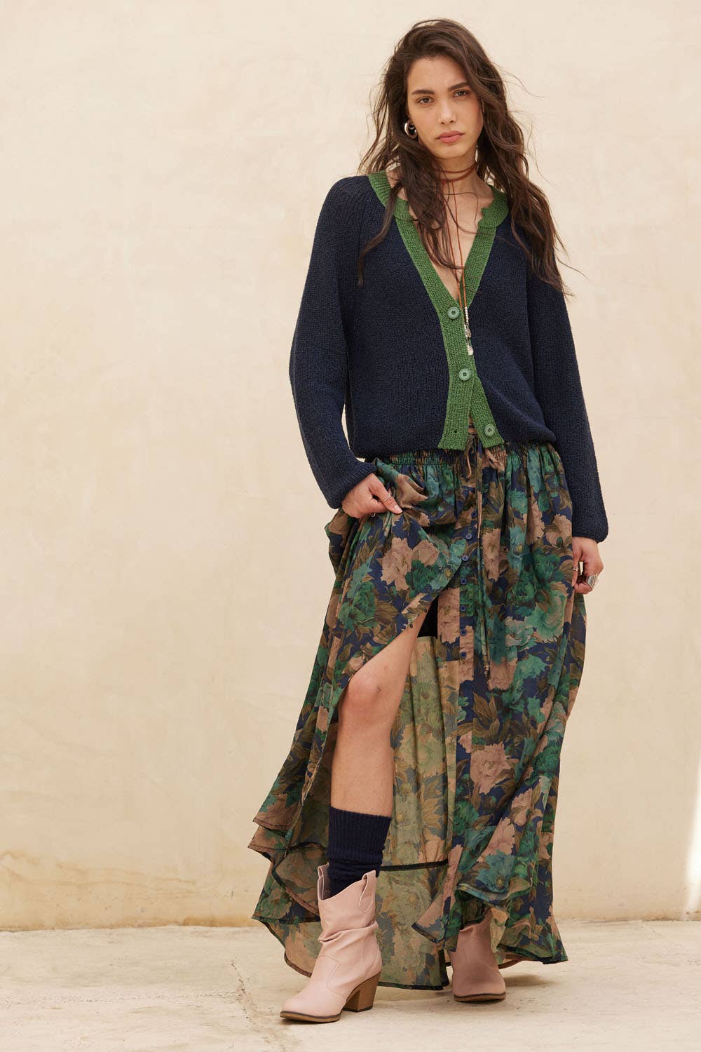 Ribbed Knit Contrast Cardigan Sweater