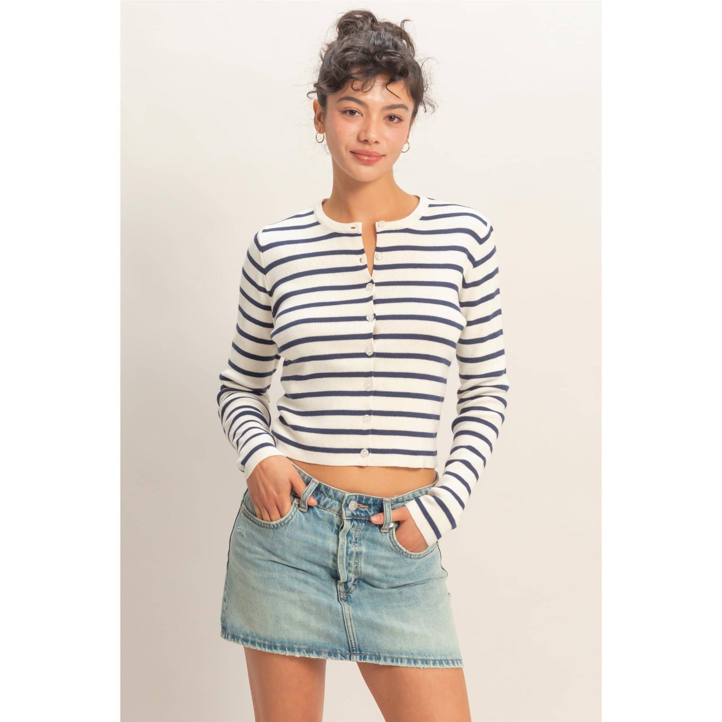Striped Button-Up Cardigan
