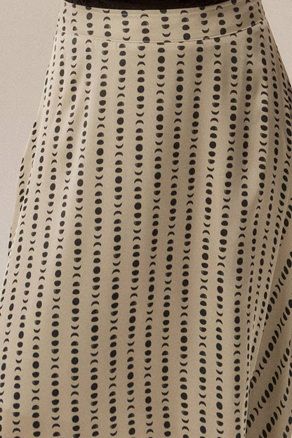 Moon-Print Satin A-Line Maxi Skirt