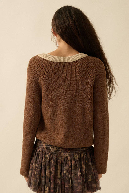 Ribbed Knit Contrast Cardigan Sweater