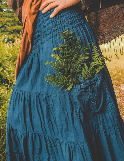 Boho Smocking Pocket Ruched Maxi Skirt