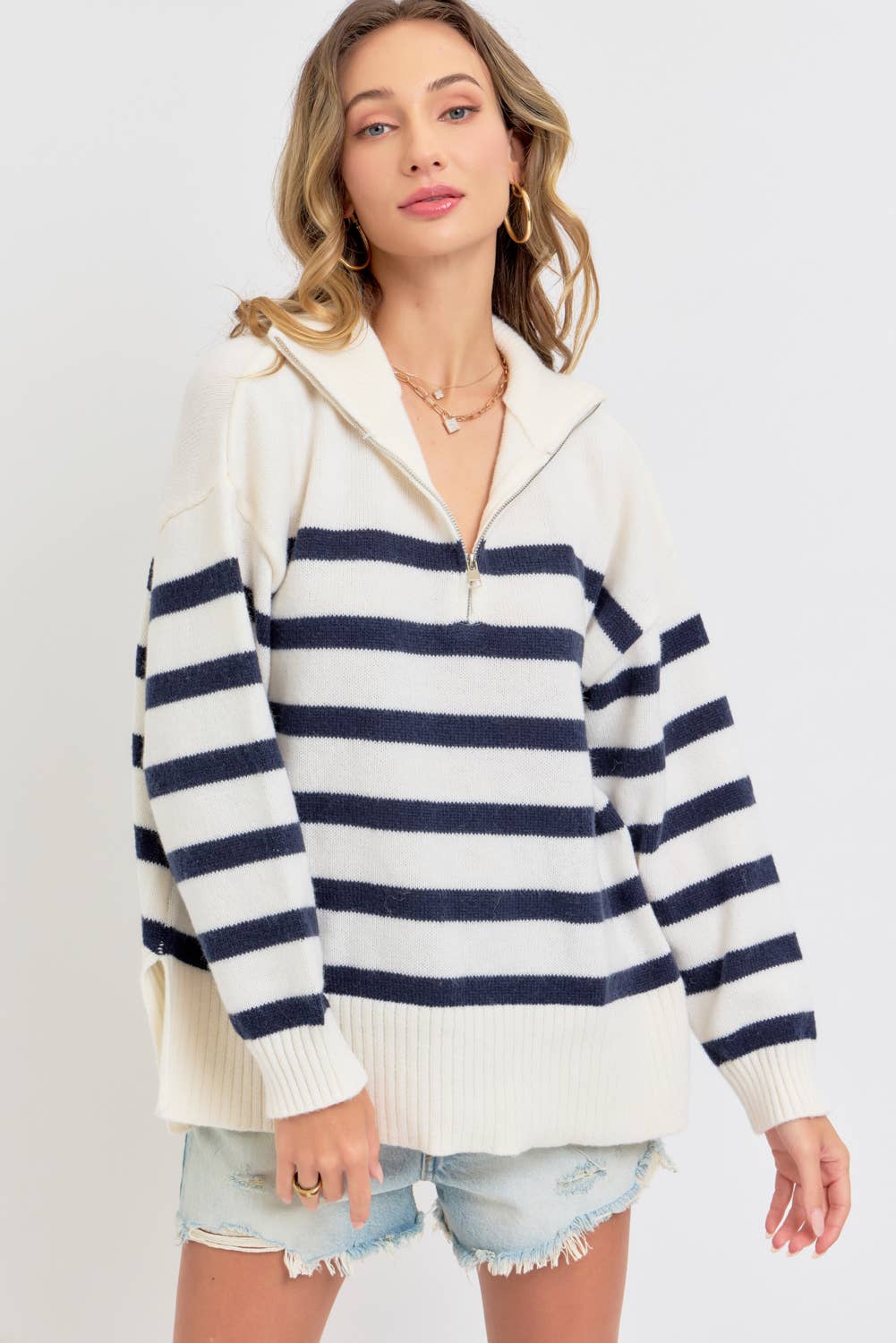 Striped Zip Front Sweater