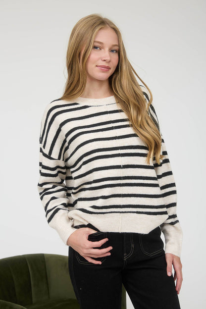 Cozy Front Seam Striped Sweater