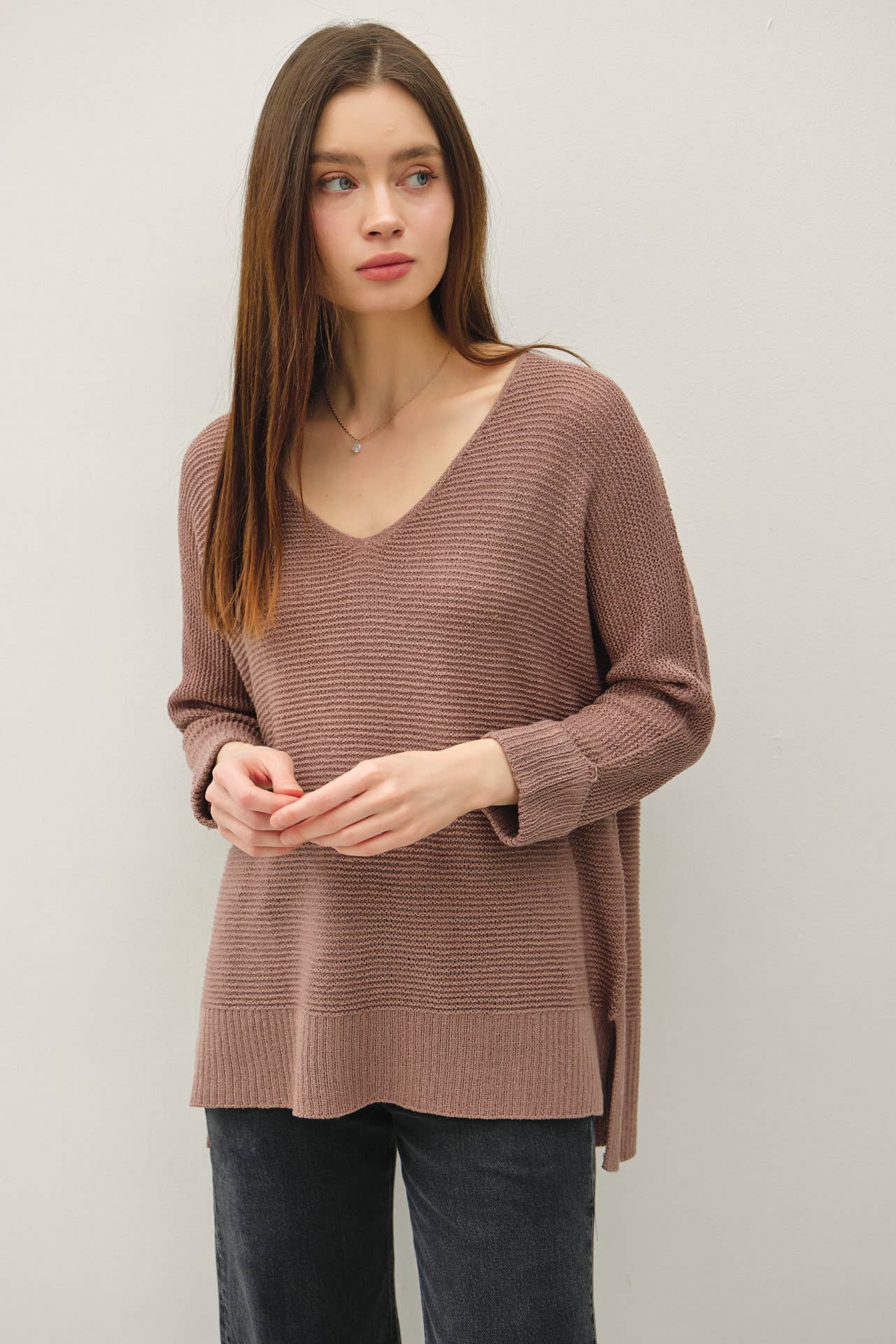 V Neck Dolman Sleeve Sweater