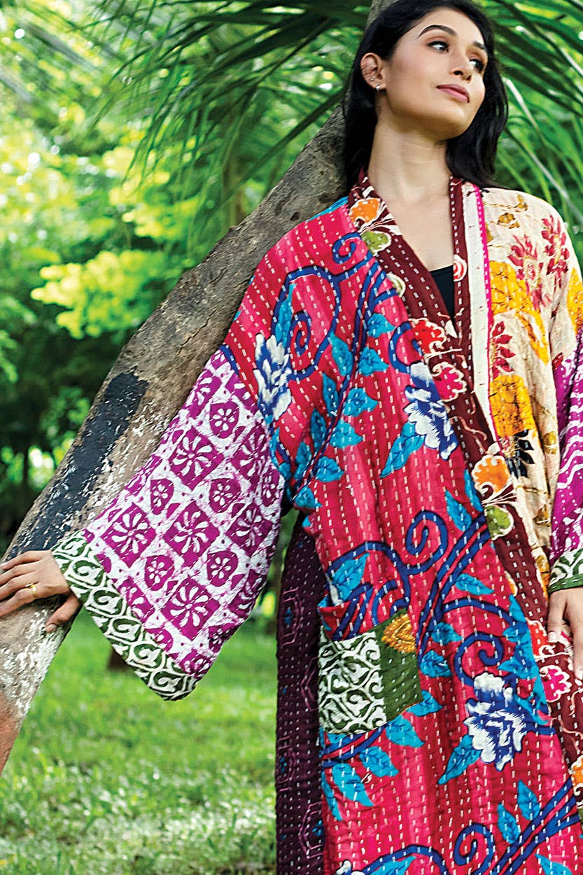 Kantha Kimono Quilted Cotton Robe