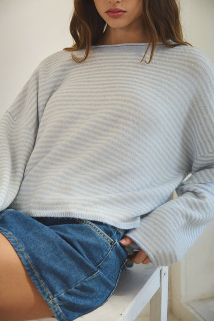 Striped Roll Up Neck Sweater