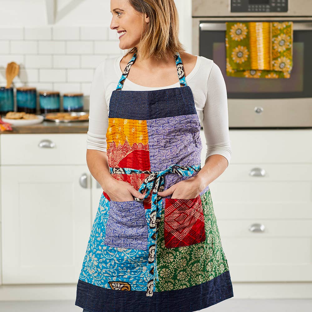 Upcycled Sari & Denim Apron