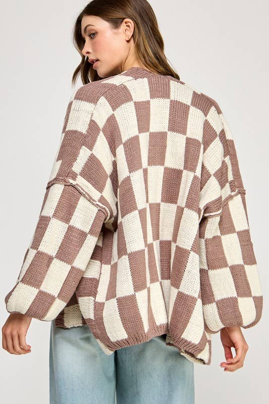 Checkered Drop Shoulder Cardi