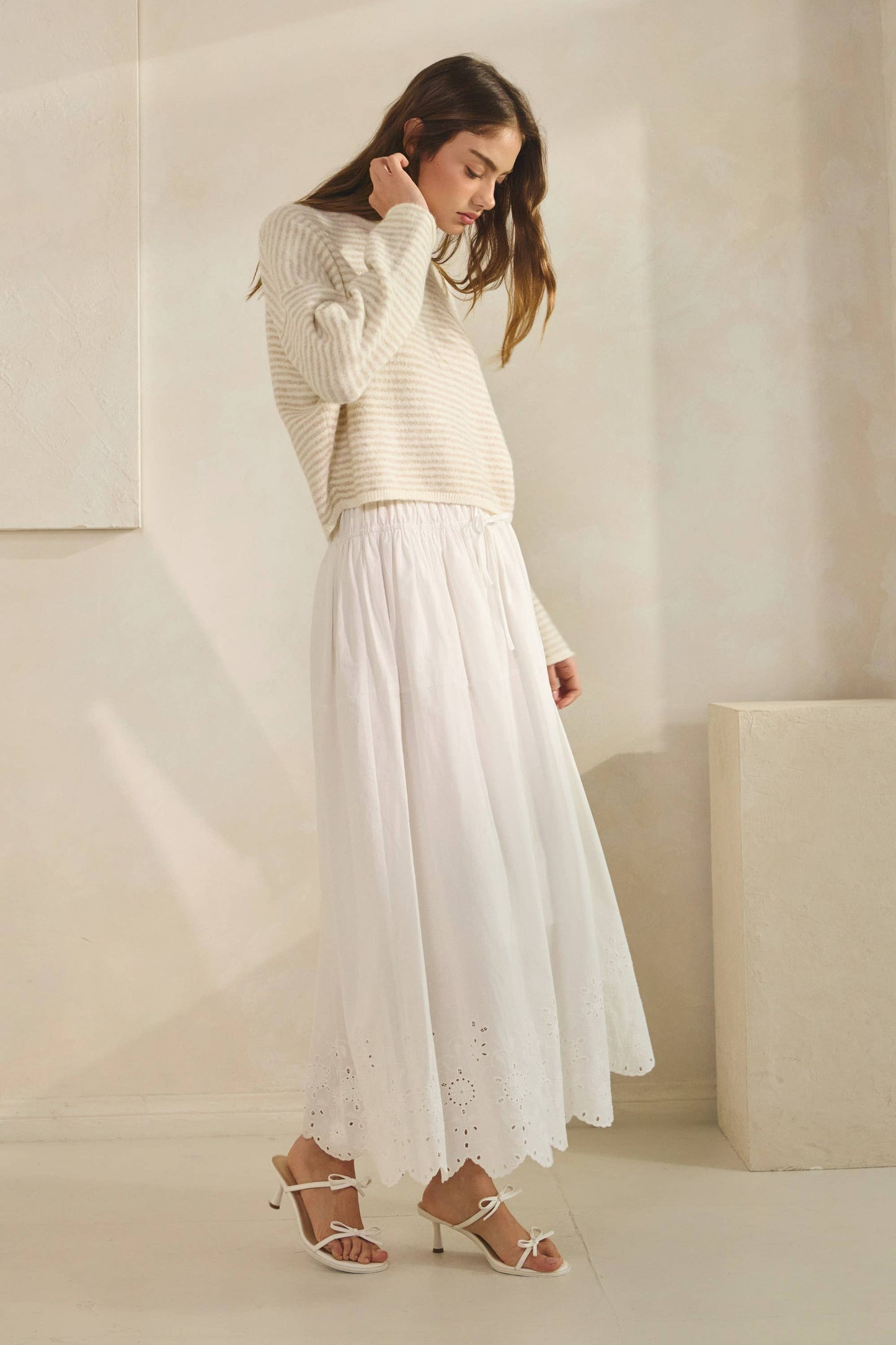 NSW3073 Babe Striped Roll Up Neck Sweater-ECRU