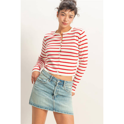 Striped Button-Up Cardigan