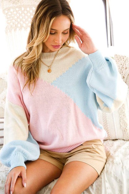 Color Block Chunky Knit Sweater