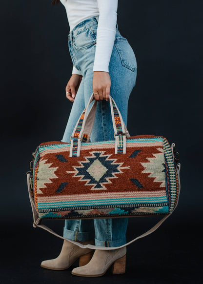 Rust, Green & Cream Aztec Duffel