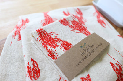 Lobster Kitchen Towel, Handprinted Coastal Towel