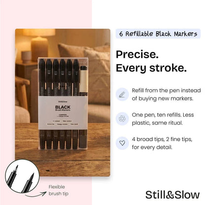 6-Piece Refillable Black Markers