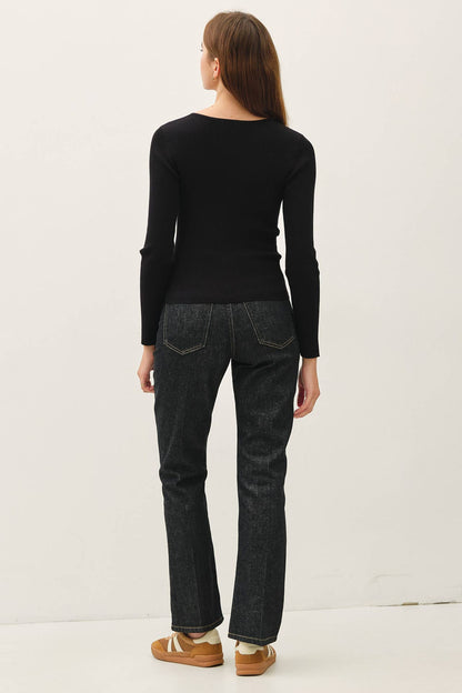 Essential Ribbed Button Up Top