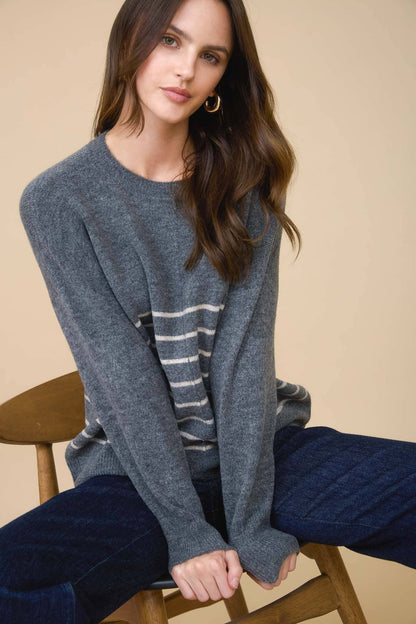 Simple & Cozy Front Seam Stripe Sweater