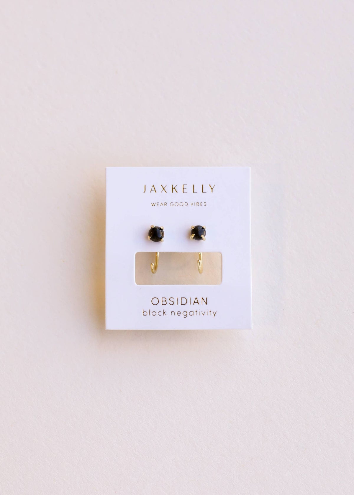 Huggies - Obsidian - Gold Earrings