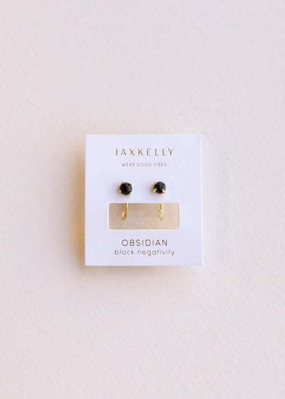 Huggies - Obsidian - Gold Earrings