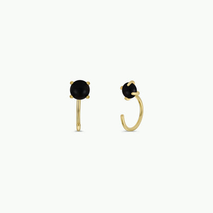 Huggies - Obsidian - Gold Earrings