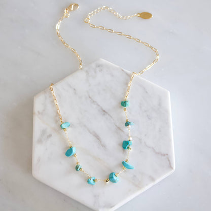 Turquoise Nugget Paperclip Necklace