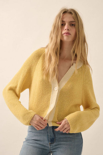 Ribbed Knit Contrast Cardigan Sweater