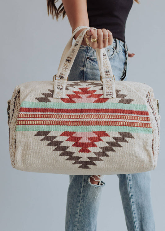 Beige, Brown & Red Aztec Duffel