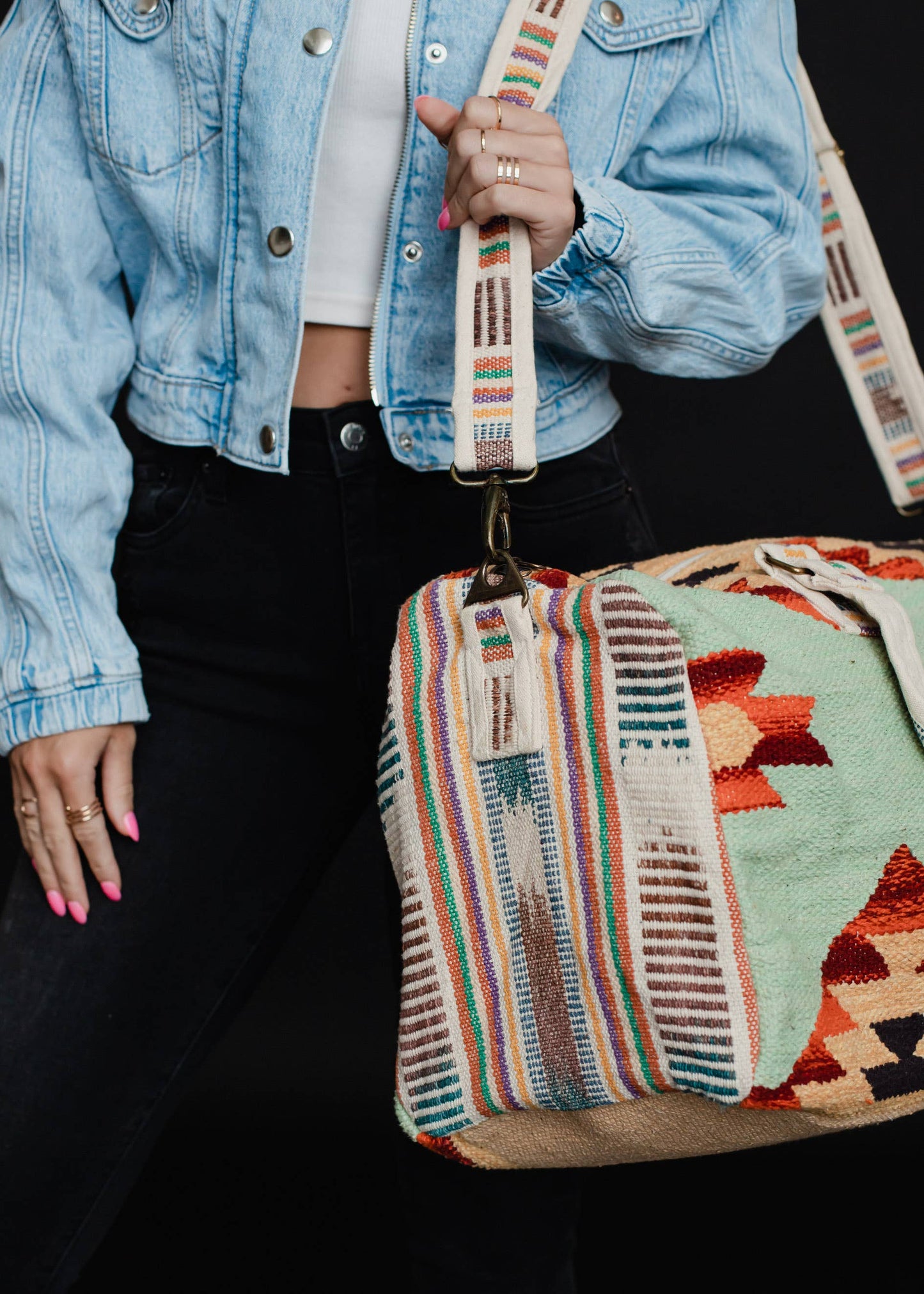 Mint & Multicolored Aztec Duffel