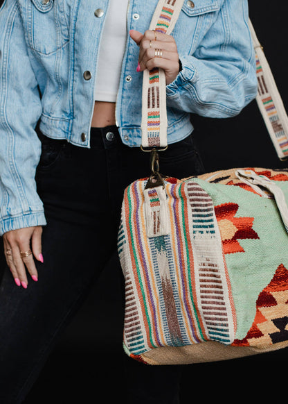 Mint & Multicolored Aztec Duffel