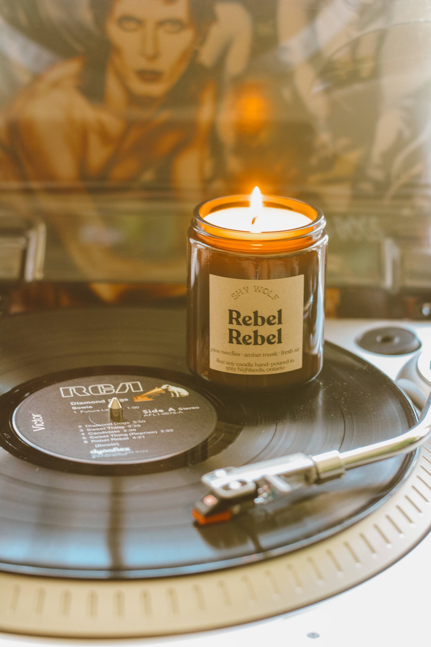 Rebel Rebel Soy Candle - Pine, Vanilla, Amber - David Bowie