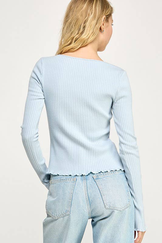 Ribbed Stretch Long Sleeve Button Up