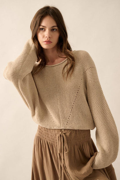 Simple Rib-Knit Dolman-Sleeve Sweater