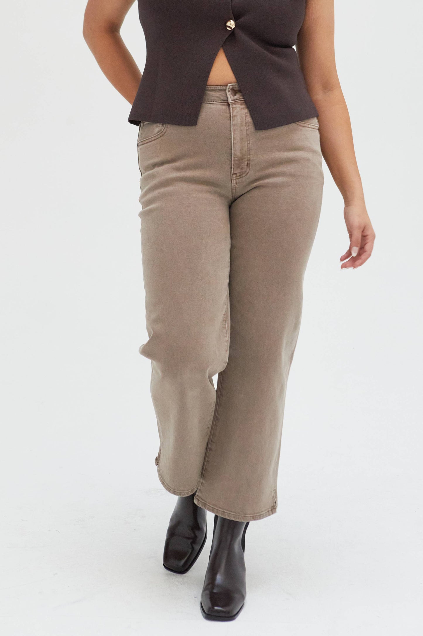 Addington Ankle Crop Mid Rise Jean, Brown Overdye