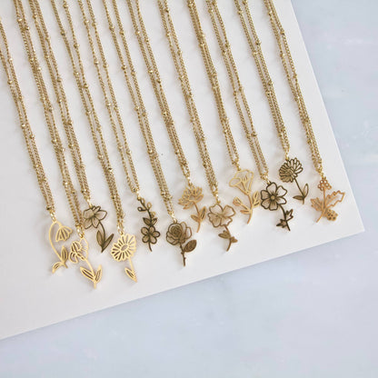 Birth Flower Necklaces - Waterproof