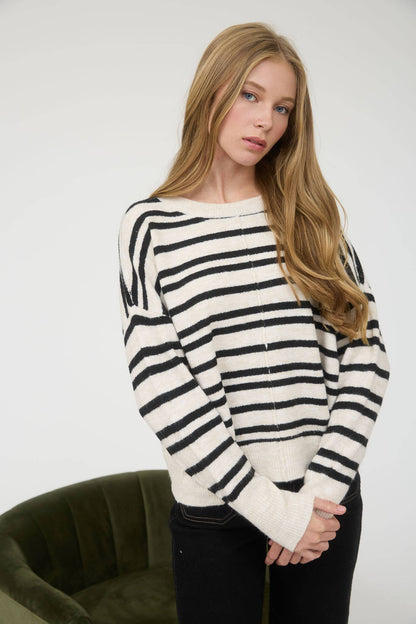 Cozy Front Seam Striped Sweater
