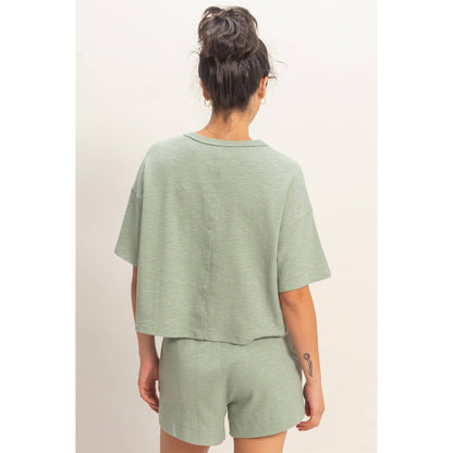 Boxy Crew Neck Top With Pocket