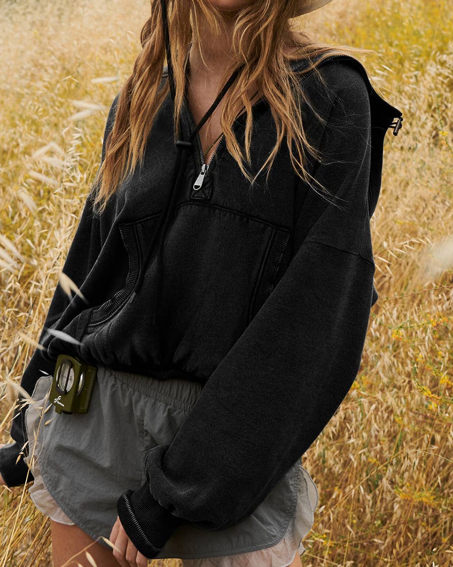 Quarter Zip Collar Pocket Hoodie