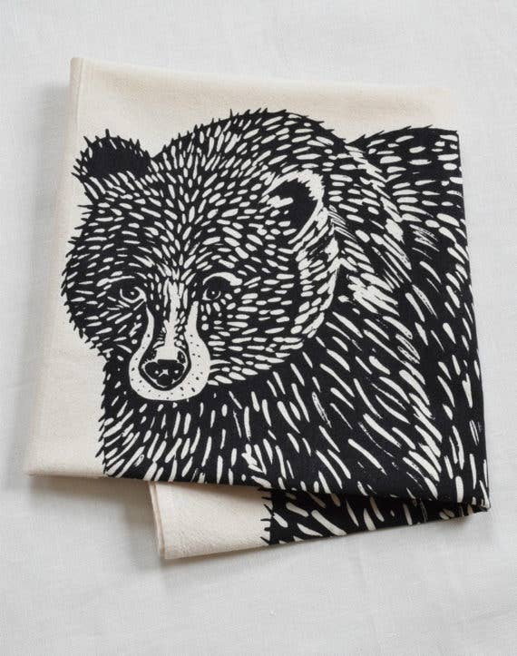 Organic Cotton Bear Tea Towel (Black)