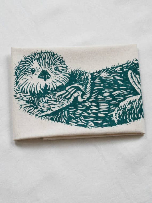 Otter Tea Towel (Dark Green)