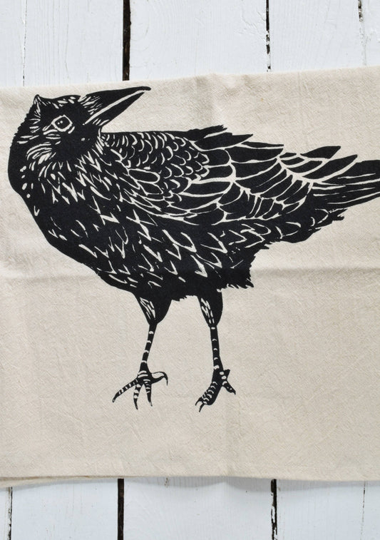 Organic Cotton Crow Tea Towel (Black)