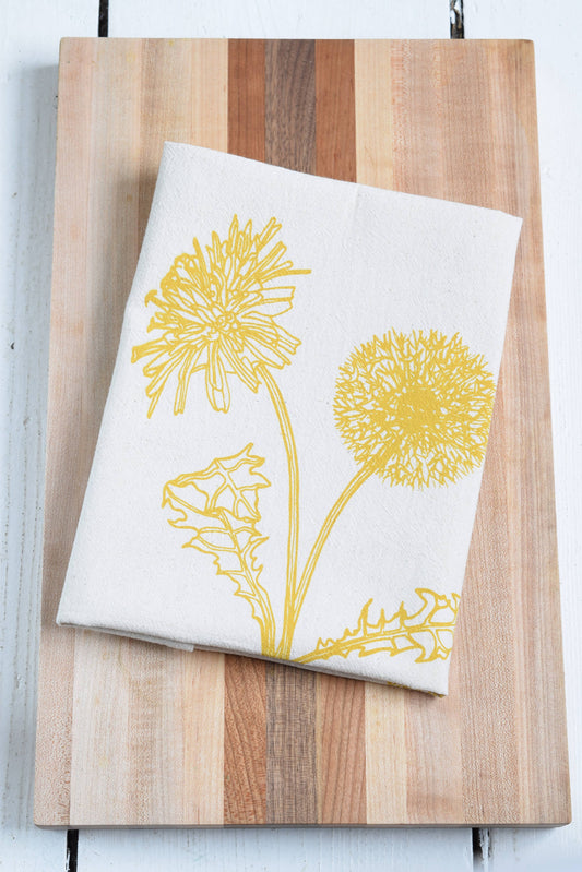 Dandelion Tea Towel - Mustard Yellow - Kitchen Decor - Gifts