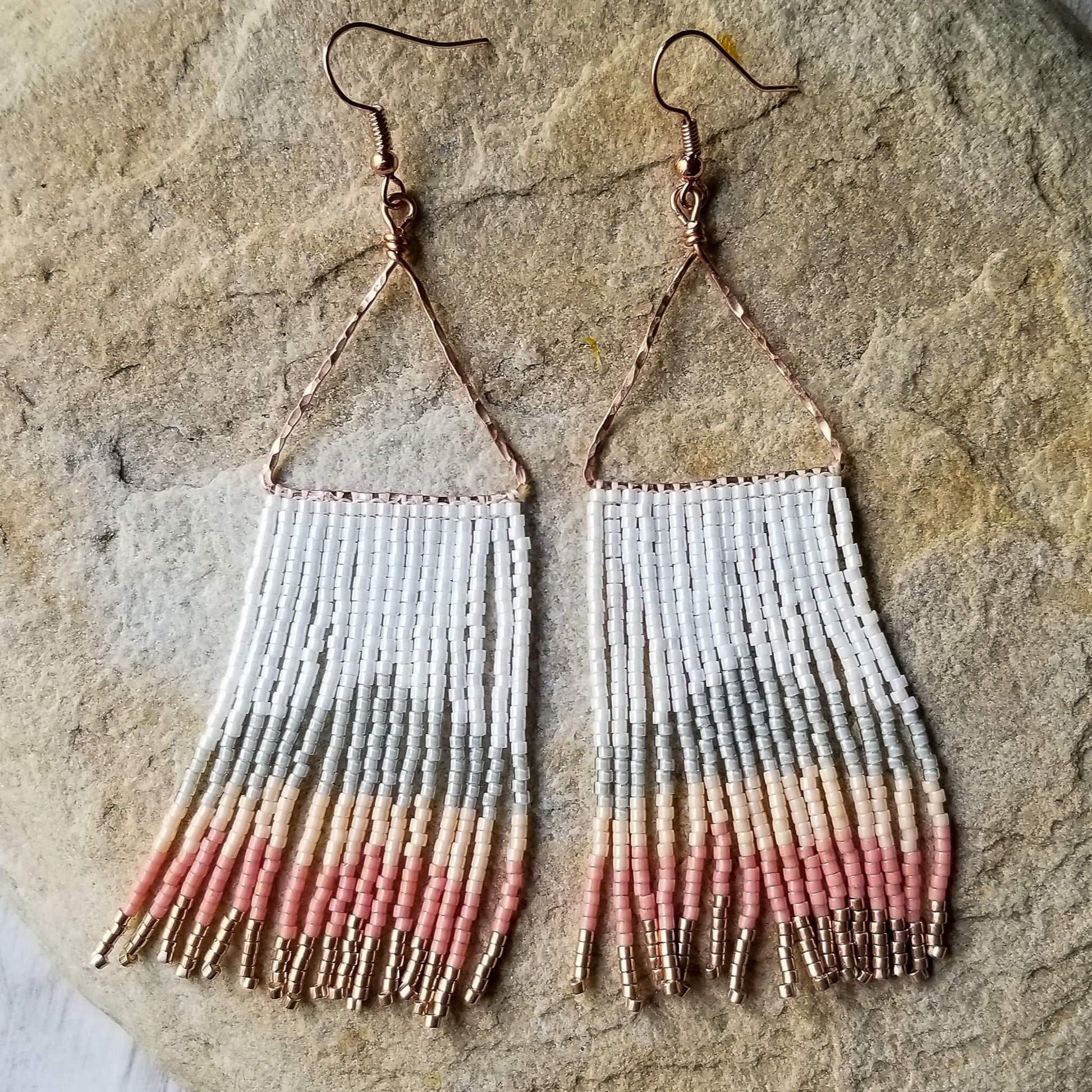 Midnight Patina Triangle Beaded Fringe Earrings