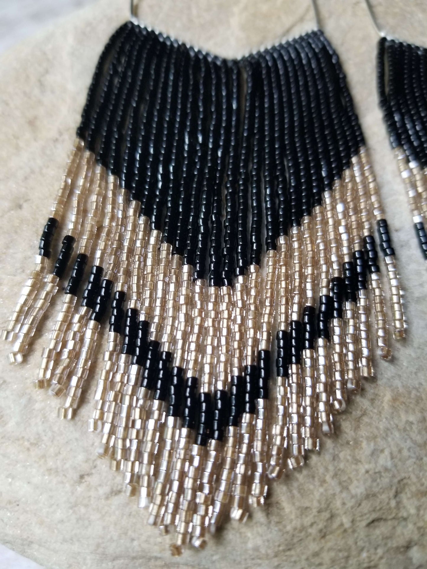 Midnight Large Beaded Fringe Shoulder Duster Earrings